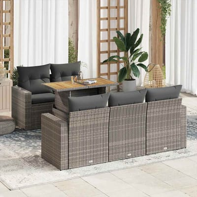 vidaXL - 6-delige - Loungeset - met - kussens - poly - rattan - grijs