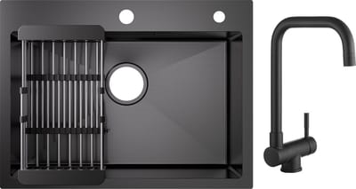 CECIPA max Spoelbak Keuken 60x45cm - Spoelbak Met Keukenkraan - Spoelbakken Keuken - Enkele spoelbak - Spoelbakken met afdruip - Antraciet