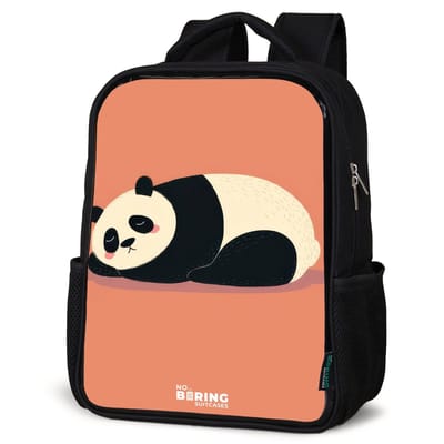 NoBoringSuitcases.com® - Rugzak zwart - Schooltas jongen & meisje - Panda op een oranje achtergrond - Rugtas voor school - Boekentas kind - Schoolrugzak - Kinderrugzak