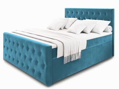 Boxspring FONDI 140x200 cm met matras en topper, bedkasten - Blauw