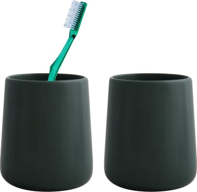 MSV Badkamer drinkbeker/tandenborstelhouder Malmo - 2x - Keramiek - donkergroen - 8 x 10 cm