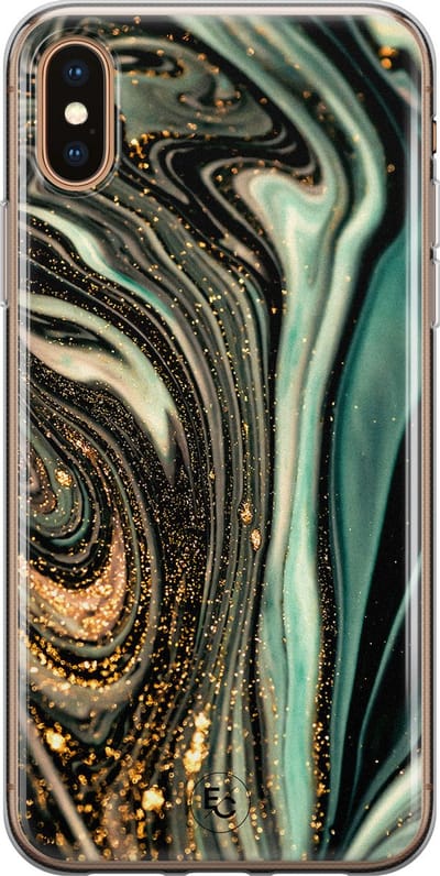 Hoesje geschikt voor iPhone Xs Max - Marble khaki - Soft Case - TPU - Marmer - Groen - ELLECHIQ