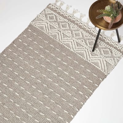 Homescapes Handgeweven Kelim Vloerkleed Patna - 120 x 170 cm, grijs en wit patroon