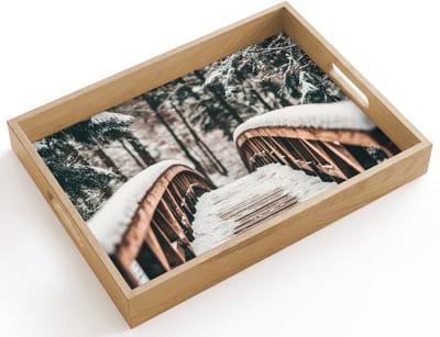 Dienblad hout 40x30 cm - Schootdienblad - Brug - Winterlandschap - Bos - Natuur - Sneeuw - Borrelplank rechthoek - Plateau dienbladen