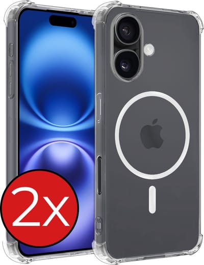 Hoesje - 2 Stuks - Geschikt voor Apple iPhone 16 - Magsafe Compatible - Sterk & Shockproof - Shock Proof Case - Back Cover - Telefoon Hoes - Telefoonhoes - Transparant