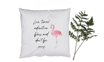 Sierkussens - Kussentjes Woonkamer - 50x50 cm - Live, travel, adventure, bless and don't be sorry - Quotes - Spreuken - Flamingo