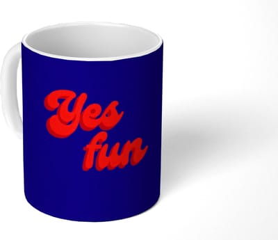 Mok - Koffiemok - Blauw - Rood - Yes fun - 3D - Mokken - 350 ML - Beker - Koffiemokken - Theemok - Mok met Tekst