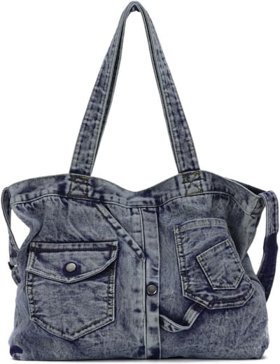 Denim Tote Bag - Grote Jean Tas - Dagelijks Gebruik - Ruime Capaciteit - 45 x 36 cm - Denim Blauw