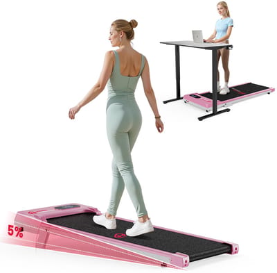 HOMEFITNESSCODE Loopband draagbaar met 5% helling - 3-in-1 Walkingpad Elektrisch - loopkussen 1-6 km/u instelbaar - Motor 2,5 pk - met afstandsbediening en LED-scherm - loopvlak 38 x 90 cm - Roze