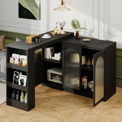 STILVORA Dressoir - 360° Draaibaar Barschrank Met Multifunctionele Opslag En Changhong Glasdeuren - Open Planken En Gesloten Kast - MDF - 120x40x97 cm - Zwart