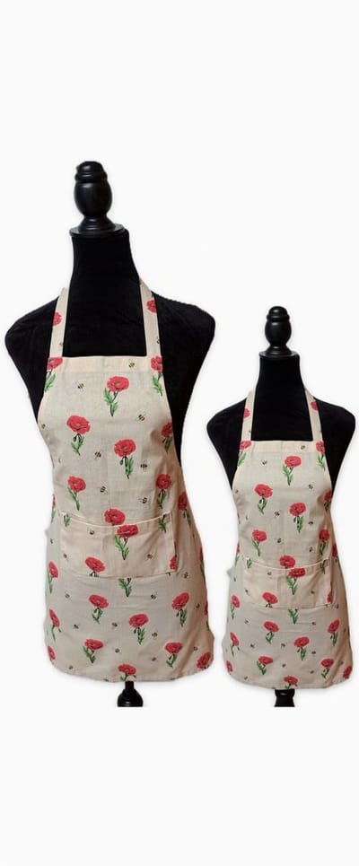 Schorten Set Moeder en Kind - Mini & Me Keukenschorten -Volwassen + Kinder Schort - Poppies - Klaproos
