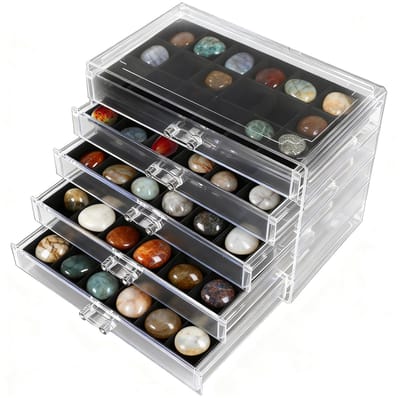Dailygoods- Sieradenorganizer stapelbaar - Sieradendoos voor edelstenen - Opbergdoos voor sieraden - Acryl met fluweel - 5 niveaus, 90 vakken