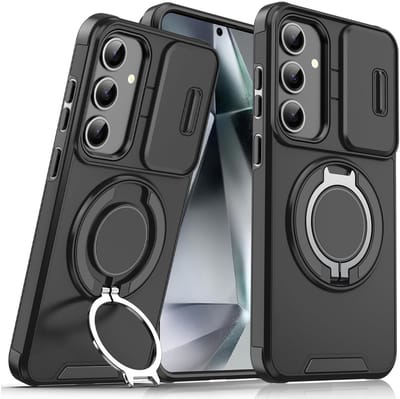 Hoesje Geschikt voor Samsung Galaxy S25 / S24 hoesje Zwart backcover met Met Draaibare Ring Houder en camera bescherming