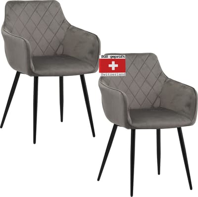 ALBATROS Salo Eetkamerstoelen met Fluwelen Bekleding, Set van 2, Grijs - Stijlvol Ontwerp, Fluwelen bekleding, SGS-goedgekeurde gestoffeerde stoel - Moderne Keukenstoel, Eetkamerstoel of Eettafelstoel