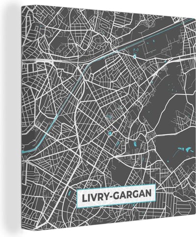 Canvas Schilderij Livry-Gargan - Frankrijk - Plattegrond - Kaart - Stadskaart - 20x20 cm - Wanddecoratie