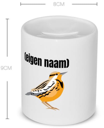 Akyol - oranje mus met eigen naam Spaarpot - Vogels - dieren liefhebber - iemand die houdt van mussen - verjaardag - cadeau - kado - geschenk - 350 ML inhoud