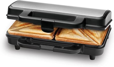 AMA® Tosti-Ijzers - Sandwichtoaster - Toaster - ‎25x30x11cm - met Hittebestendige Handgreep - Zwart en Zilver