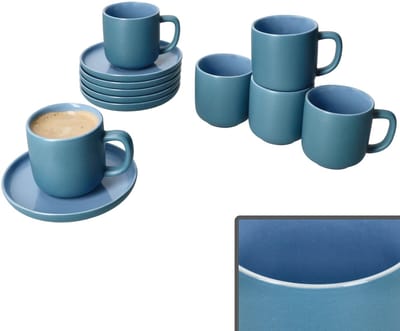 Set van 6 Jasper oceaanblauwe espressokopjes met schotels - 6x 414318 & 6x 414332