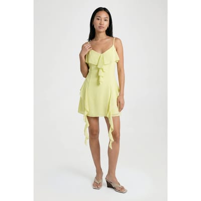boohoo Dames Ruches Chiffon Mini Jurk | Citroen | Maat: 36