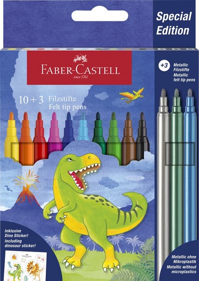 Faber-Castell viltstiften - 10 standaard kleuren + 3 metallic kleuren - met stickers - FC-554214