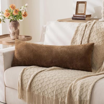 LIGICKY Lumbale kussenslopen 36 x 160 cm, zachte getextureerde chenille lang lichaam decoratieve kussenhoes boerderij kussensloop voor bank slaapkamer sofa kussen decoratie, bruin (alleen hoes, pak