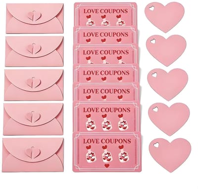 Dailygoods - 5 x doe-het-zelf krasloze set in roze met harten en enveloppen, liefdeswaardebonnen om zelf vorm te geven als Valentijnsdagcadeau voor jou, romantisch koppelspel voor verjaardag, bruiloft