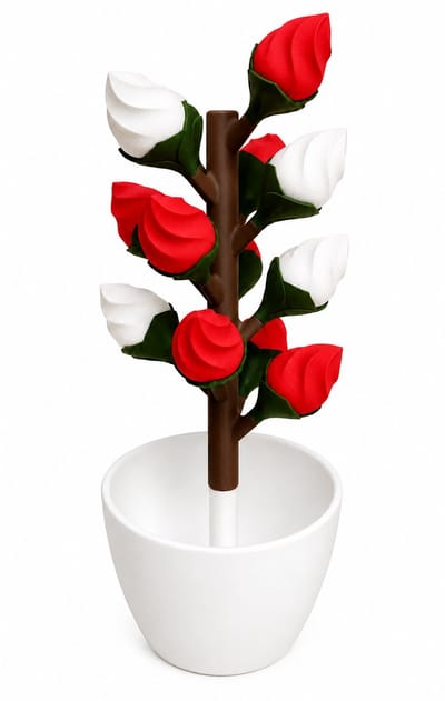 Pillendoos 14 Dagen – Bloem Design Medicijndoosje met Magnetische Bloemblaadjes (Rood - Wit)