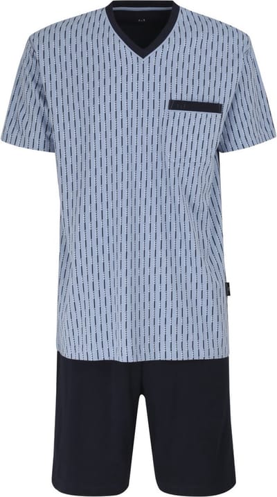 Gotzburg heren shortama - V-hals - lichtblauw met blauw en wit dessin