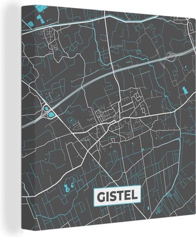 Canvas Schilderij Stadskaart – Grijs - Kaart – Gistel – België – Plattegrond - 20x20 cm - Wanddecoratie