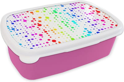 Broodtrommel Roze - Lunchbox - Brooddoos - Regenboog - Patronen - Confetti - Neon - 18x12x6 cm - Kinderen - Meisje