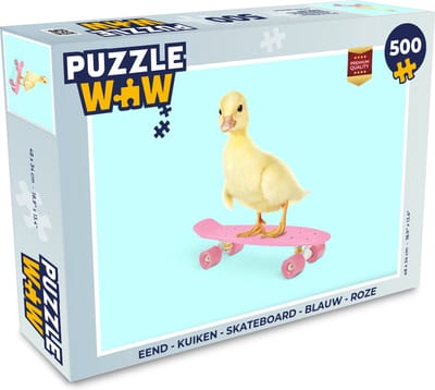 Puzzel Eend - Kuiken - Skateboard - Blauw - Roze - Legpuzzel - Puzzel 500 stukjes