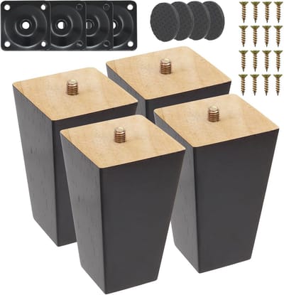 Houten meubelpoten set van 4, 10 cm, massief eiken met montageplaten