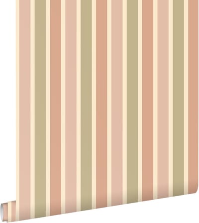 ESTAhome behang strepen terracotta roze en groen - 50 x 900 cm - 131506