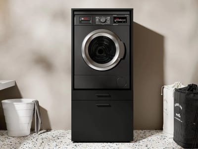 MOBISTOXX Wasmachine Kast - Wasmachine Verhoger - Wasmachine Ombouw - 67 cm x 65 cm x 144 cm (B x D x H) - Met Lade Voor Wasmand - Voor Wasmachine en Droogkast - Zwart