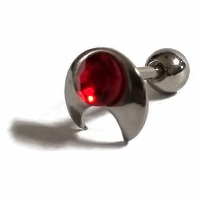 Aramat Jewels | Piercings | Helix Piercing met Maan en Rode Steen | | | |8mm | Staal | Volwassenen | Verkleurd niet