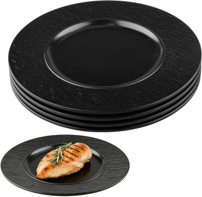 Platte borden - Dinerborden Melamine - Dagelijks Gebruik - Getextureerd Oppervlak - 4 stuks - Zwart