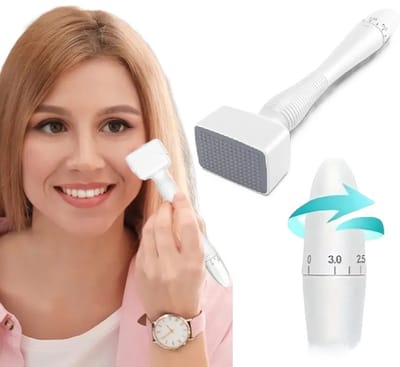 Dermastamp – Verstelbare Derma Stamp (0,3 mm – 3 mm) – 140 Titanium Naalden – Voor Haargroei, Baardgroei & Huidverbetering – Beter dan een Derma Roller – Unisex