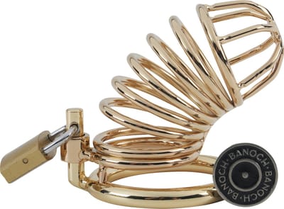Banoch | Cockcage Goud metaal | Chastity Cage met 3 ringen | 40 mm, 45 mm & 50 mm