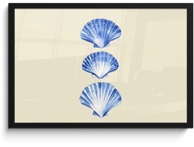 Poster in lijst - Fotolijst 60x40 cm - Posters - Schelpen - Blauw - Beige - Posterlijst zwart - Decoratie - Wanddecoratie woonkamer - Muurdecoratie slaapkamer