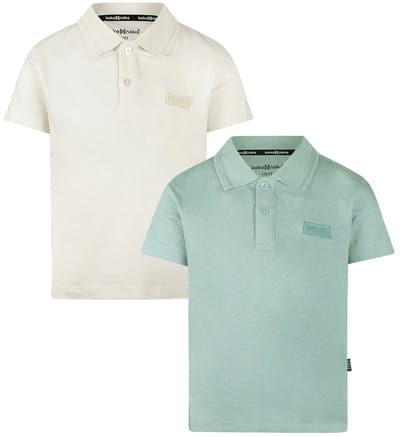 Koko Noko - NOOS-BOYS - Jongens - Biologische katoen - 2 Polo Shirts - Off white -Light blue - Maat 92