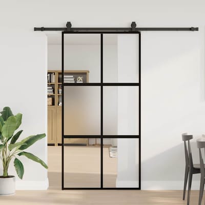 vidaXL - Schuifdeur - met - beslagset - 102,5x205 - cm - gehard - glas - zwart