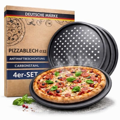 Dailygoods- Pizzaplaat set van 4 Ø 32 cm - Geperforeerde Bakplaat - Anti-aanbaklaag - Knapperplaat - Perfecte Warmteverdeling - Voor Oven