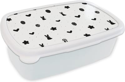 Broodtrommel Wit - Lunchbox - Brooddoos - Pasen - Patroon - Zwart - Wit - 18x12x6 cm - Volwassenen