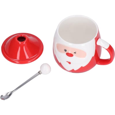 450ml Kerstbeker Grote Capaciteit Keramische Thee Melkbeker Koffiemok met Deksel Lepel voor ThuisType D L