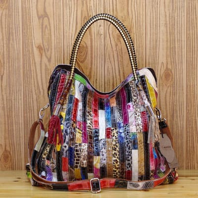 WTEMPO Sacs en cuir véritable rétro de haute qualité Sac à main serpentin à la mode pour femmes Sacs à bandoulière de grande capacité Sac messager multicolore