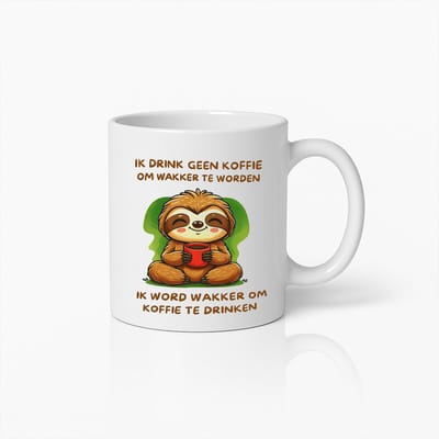 Grappige Luiaard Koffiemok – Wakker Worden voor Koffie, Niet om Wakker te Worden – Schattig Dieren Cadeau