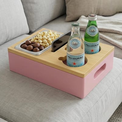 Dailygoods- Snackbox met deksel - Opbergdoos voor snacks - Multifunctionele bank-organizer - Telefoonhouder - MDF met grenenhout - Compact ontwerp