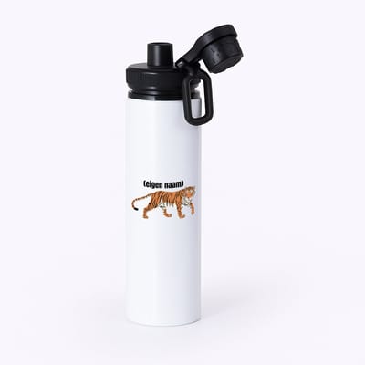 Hacebo® - tijger met eigen naam waterfles met draaidop zwart - Tijger - dieren liefhebber - iemand die houdt van tijgers - verjaardag - cadeau - kado - geschenk - water fles - 850ML