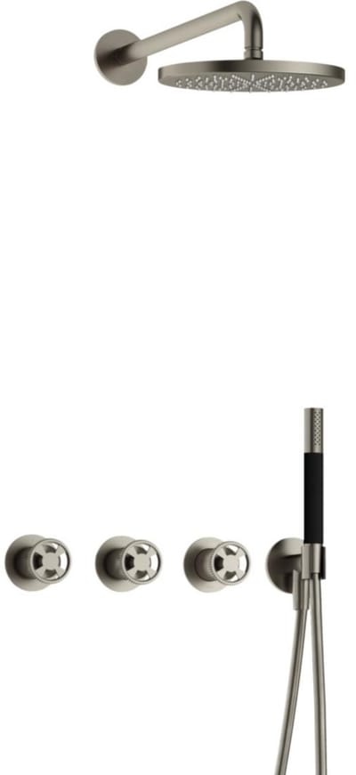 Hotbath Cobber - CW7067 - Inbouw Regendoucheset - Geborsteld Nikkel - 2 Stopkranen - Thermostatisch - Wandarm 40 cm - Hoofddouche 200 mm - Staafhanddouche - Waterbesparend