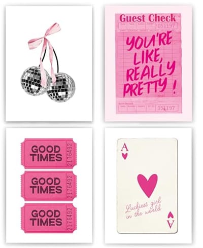 Trendy Roze Preppy Wanddecoratie Set van 4 - Esthetische Posters voor Meisjes Slaapkamer